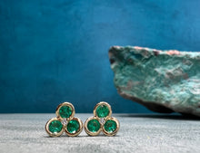 Load image into Gallery viewer, Triple Emerald and Diamond Stud Earrings