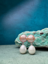 Load image into Gallery viewer, Double Pearl and Diamond Earrings