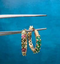 Load image into Gallery viewer, Reversible Tourmaline and Emerald Hoop Earrings