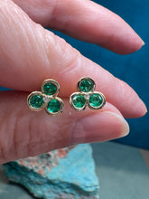 Load image into Gallery viewer, Triple Emerald and Diamond Stud Earrings