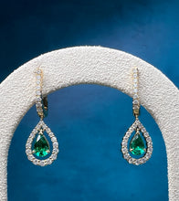Load image into Gallery viewer, Emerald and Diamond Dangle Earrings