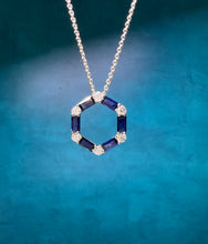 Load image into Gallery viewer, Open Hexagon Sapphire and Diamond Pendant