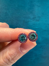 Load image into Gallery viewer, Blue Zircon and Pink Sapphire Earrings