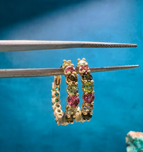 Load image into Gallery viewer, Reversible Tourmaline and Emerald Hoop Earrings