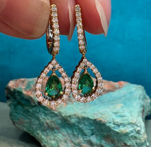 Load image into Gallery viewer, Emerald and Diamond Dangle Earrings