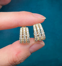 Load image into Gallery viewer, Triple Row Diamond Huggie Hoop Earrings
