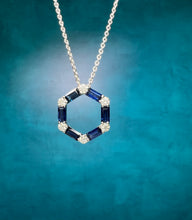 Load image into Gallery viewer, Open Hexagon Sapphire and Diamond Pendant