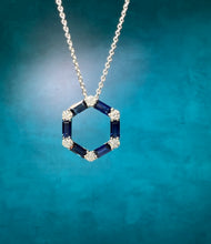 Load image into Gallery viewer, Open Hexagon Sapphire and Diamond Pendant