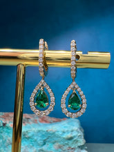 Load image into Gallery viewer, Emerald and Diamond Dangle Earrings