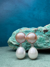 Load image into Gallery viewer, Double Pearl and Diamond Earrings