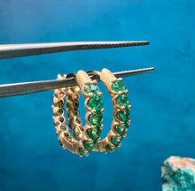 Load image into Gallery viewer, Reversible Tourmaline and Emerald Hoop Earrings