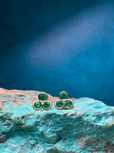 Load image into Gallery viewer, Triple Emerald and Diamond Stud Earrings
