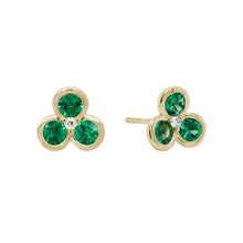 Load image into Gallery viewer, Triple Emerald and Diamond Stud Earrings