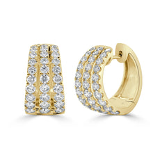 Load image into Gallery viewer, Triple Row Diamond Huggie Hoop Earrings