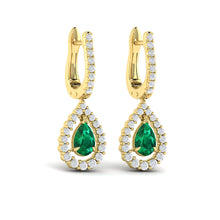 Load image into Gallery viewer, Emerald and Diamond Dangle Earrings