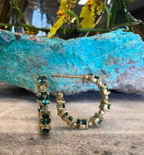 Load image into Gallery viewer, Suzy Landa Teal Tourmaline Hoop Earrings