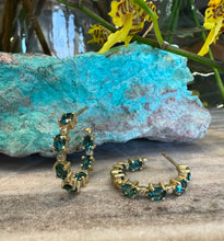 Load image into Gallery viewer, Suzy Landa Teal Tourmaline Hoop Earrings