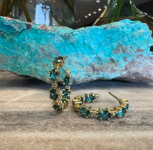 Load image into Gallery viewer, Suzy Landa Teal Tourmaline Hoop Earrings