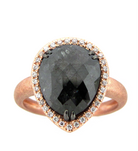 Load image into Gallery viewer, Rose cut Pear Shape Black Diamond Ring