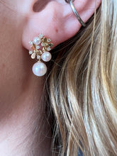 Load image into Gallery viewer, Pearl and Diamond Flower Earrings
