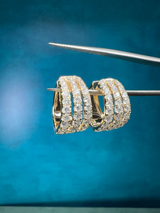 Triple Row Diamond Huggie Hoop Earrings