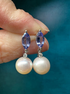 Pearl and Tanzanite Earrings