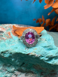 Pink Sapphire and Diamond Ring