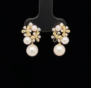 Pearl and Diamond Flower Earrings