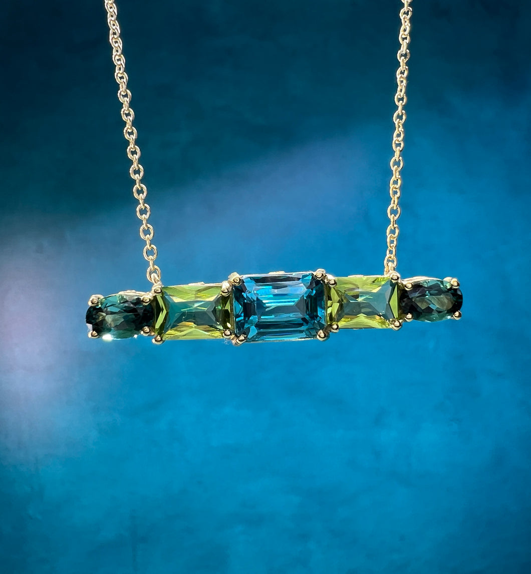 Suzy Landa Blue Zircon and Peridot Necklace