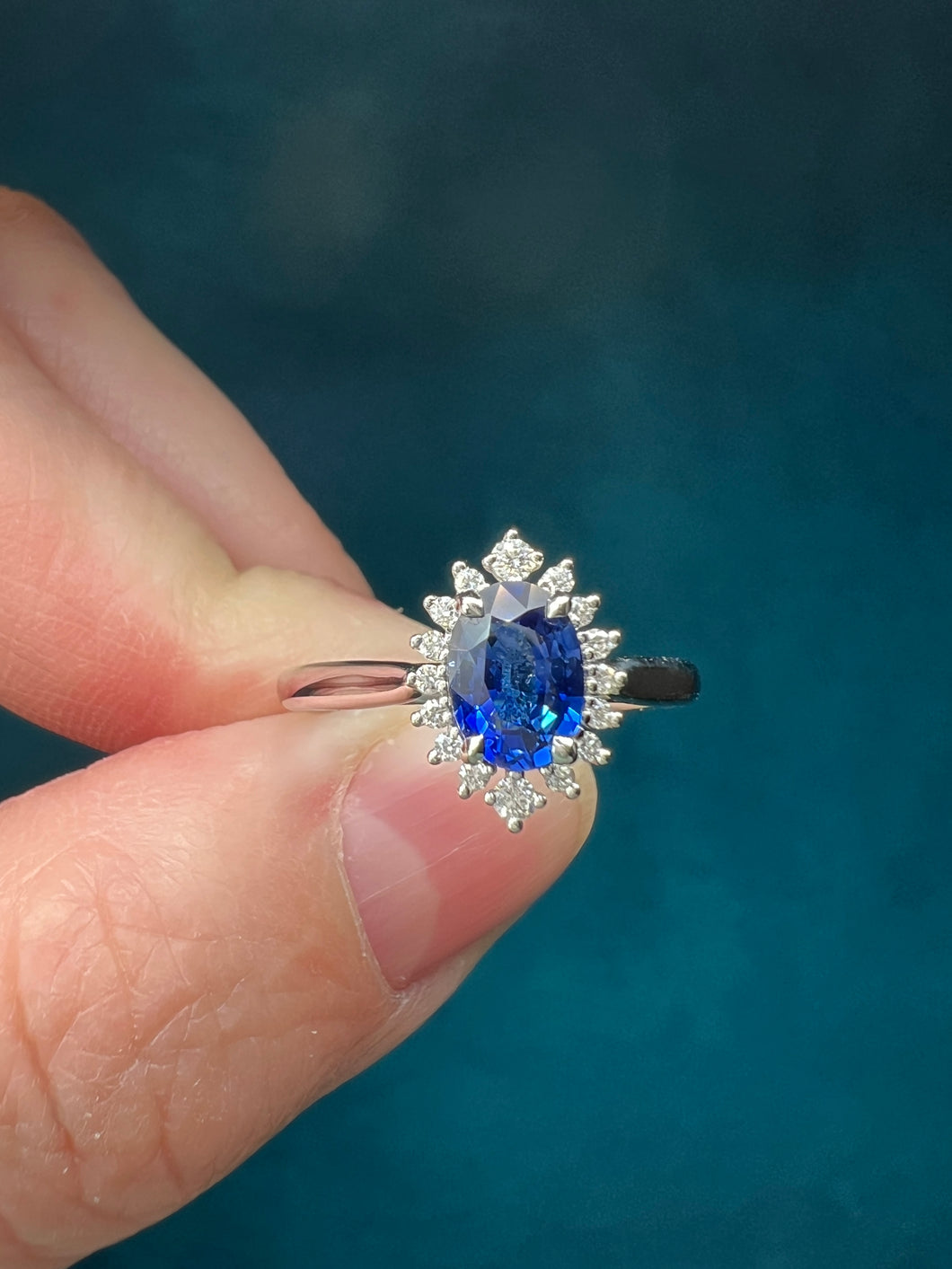 Diamond Star Halo and Sapphire Ring