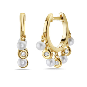 Pearl and Diamond Dangle Hoop Earrings