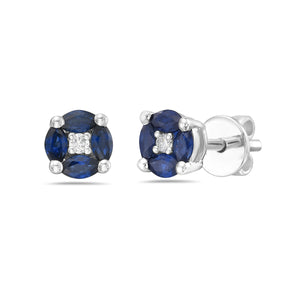 Cluster Style Sapphire and Diamond Stud Earrings