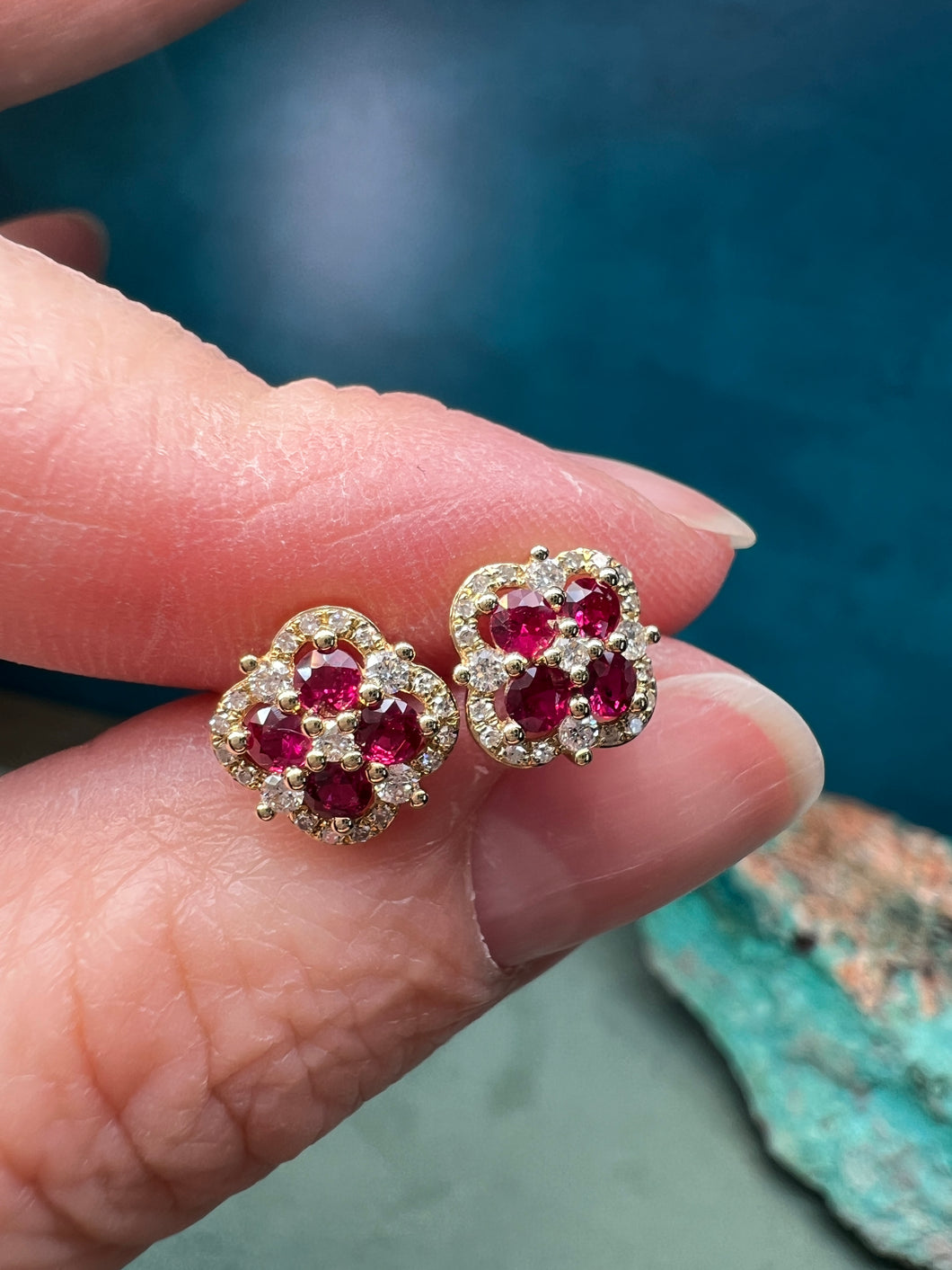 Ruby and Diamond Clover Earrings