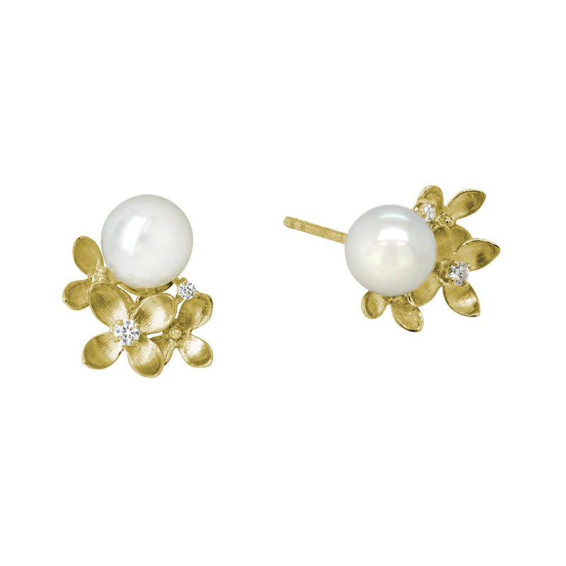 Gold Flower and Pearl Earrings