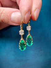 Load image into Gallery viewer, Vintage Emerald and Diamond Drop Earrings
