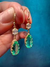 Load image into Gallery viewer, Vintage Emerald and Diamond Drop Earrings
