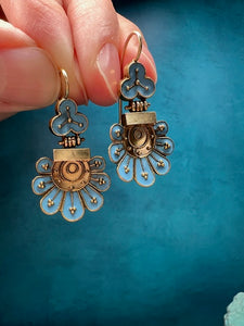 Antique Earrings Blue Enamel