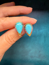 Load image into Gallery viewer, Turquoise and Rainbow Sapphire Stud Earrings
