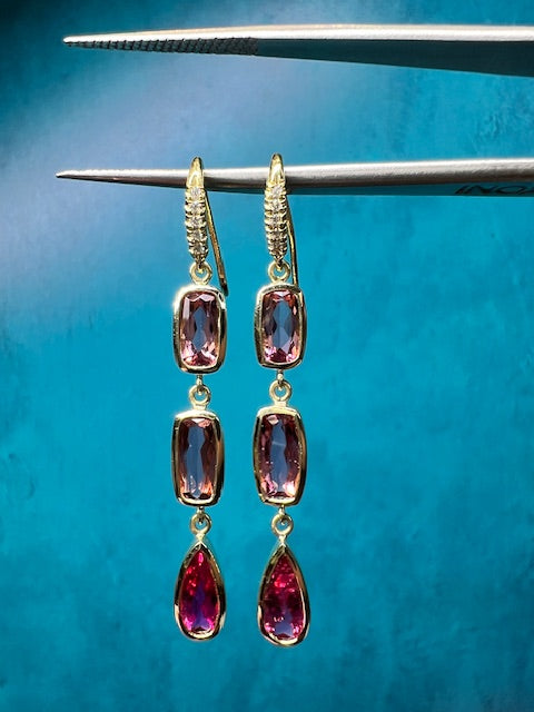 Lauren K Triple Drop Pink Tourmaline Earrings