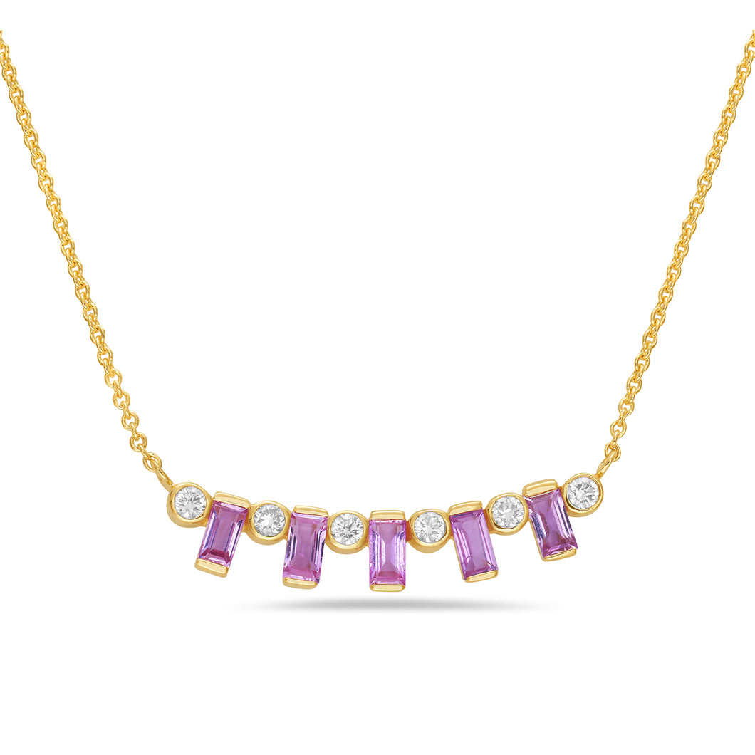 Pink Sapphire and Diamond Bar Necklace