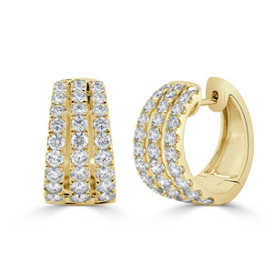 Triple Row Diamond Huggie Hoop Earrings