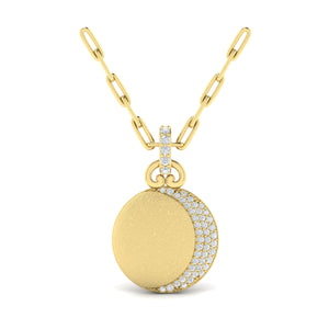 Crescent Moon Diamond Disc Pendant and Chain