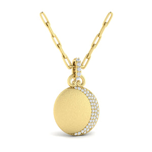 Crescent Moon Diamond Disc Pendant and Chain