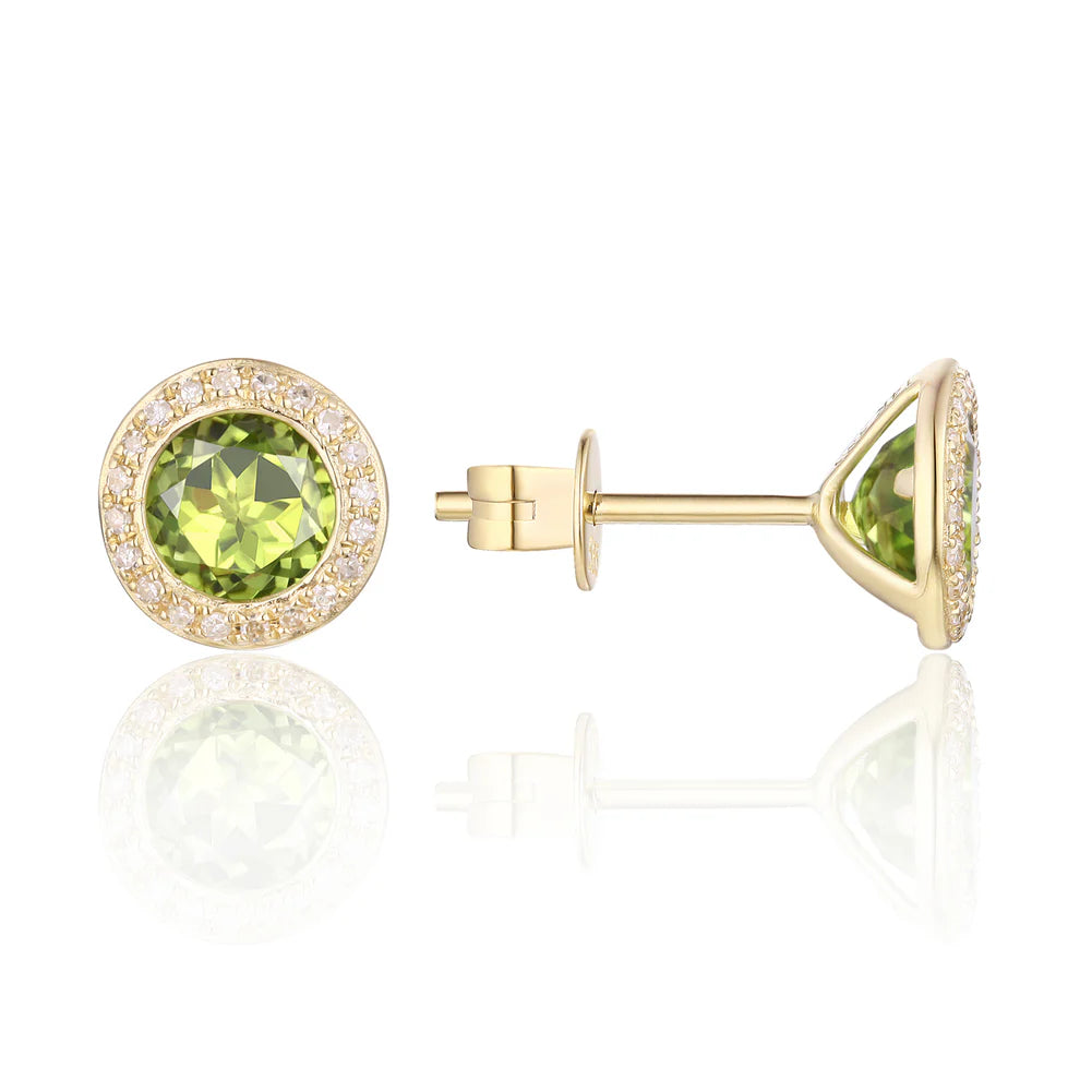 Peridot Halo Stud Earrings