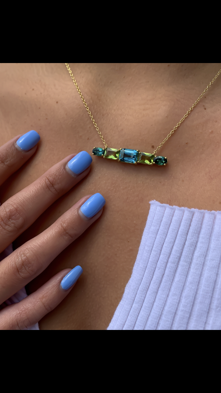 Suzy Landa Blue Zircon and Peridot Necklace