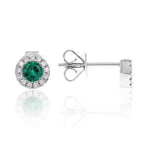 Tiny Emerald and Diamond Stud Earrings