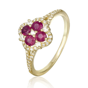 Ruby and Diamond Clover Style Ring