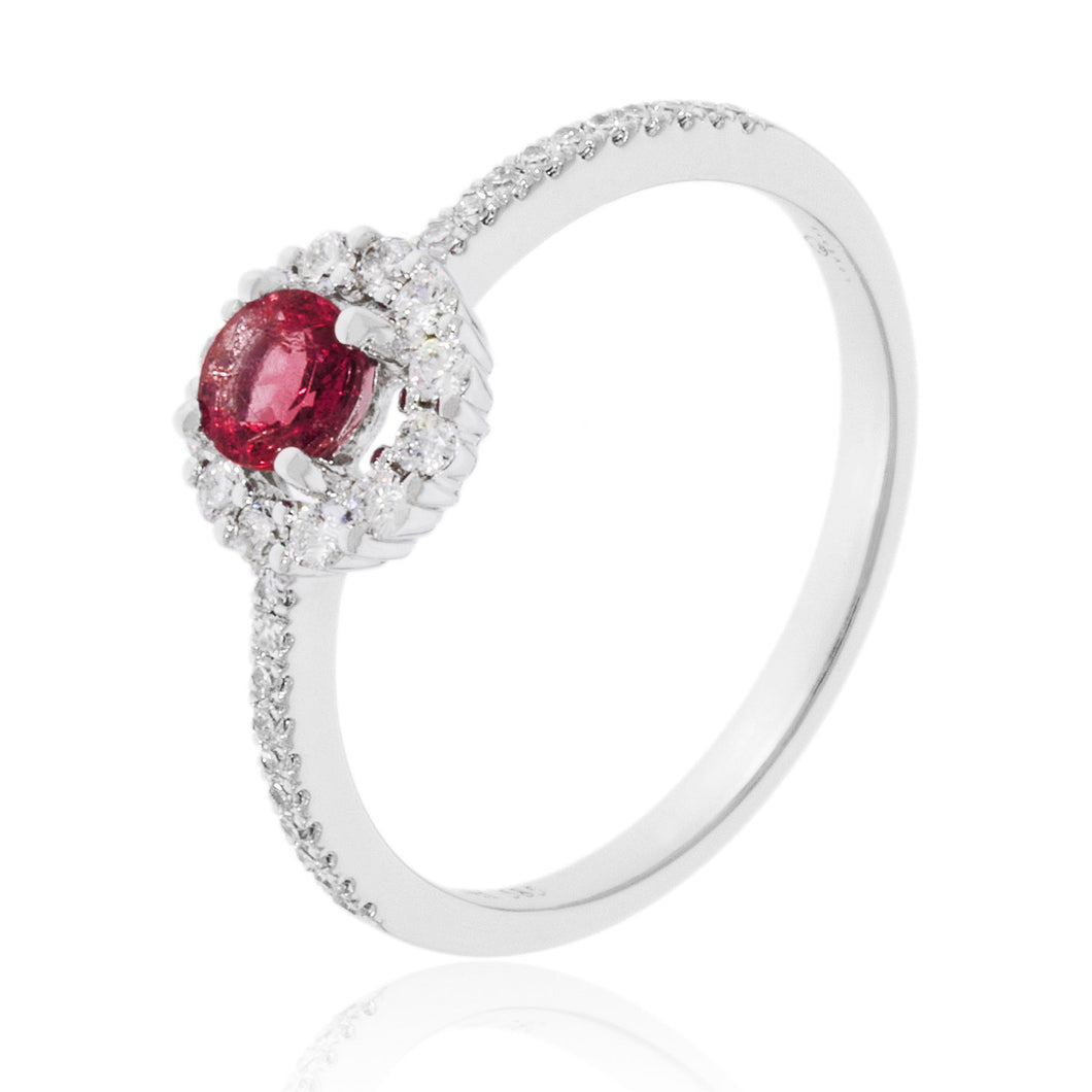 Halo Style Ruby and Diamond Ring