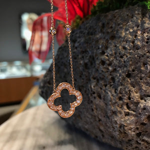 Open Clover Rose Gold Diamond Necklace