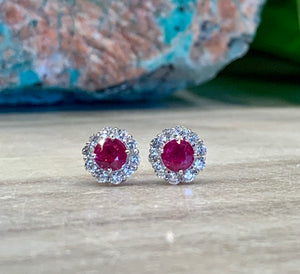 Ruby and Diamond Studs Earrings